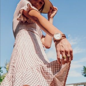 Pink and cream gingham mini dress / Moon River